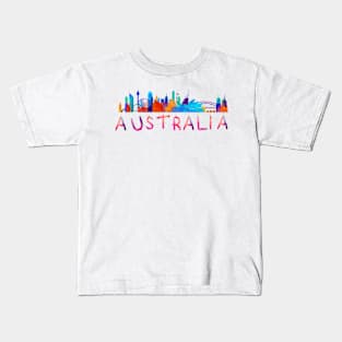 Australia Landmarks Watercolor  letter Art - Pink lettering Kids T-Shirt